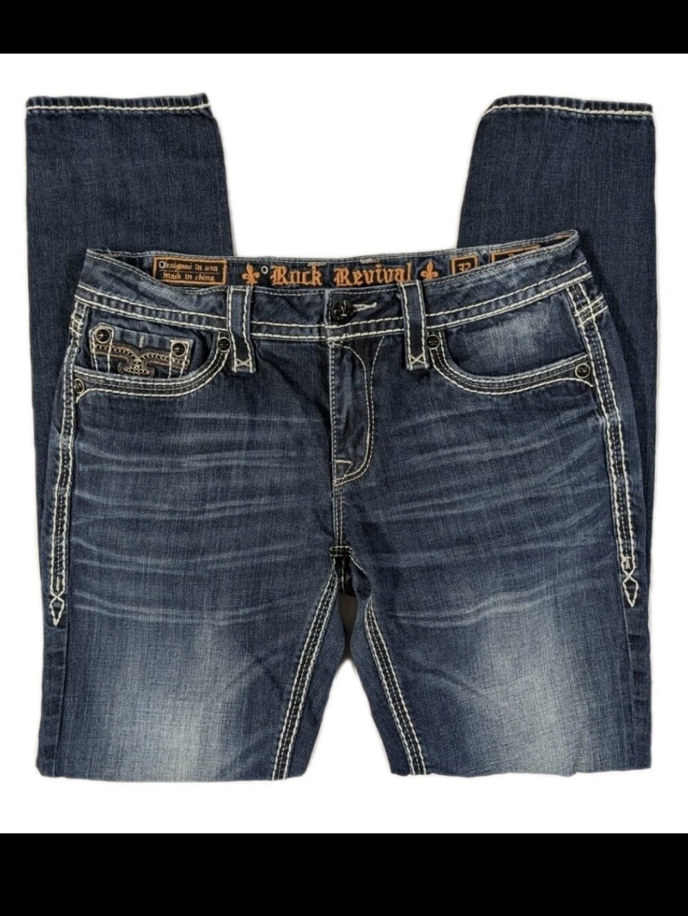 Rock Revival Dee Skinny Jeans Womens Size 32 Dark Wash Blue Stretch Denim